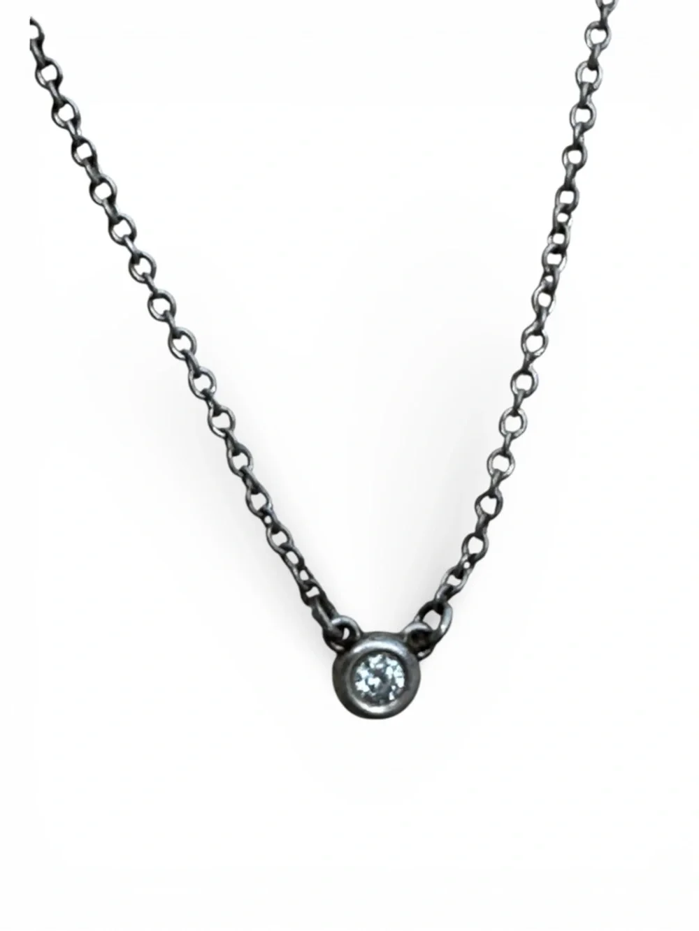 Tiffany & Co. Sterling Silver Diamond Solitaire Necklace